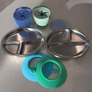 Avanchy Stainless Steel Toddler Divided Plate with Silicone Snack Cups